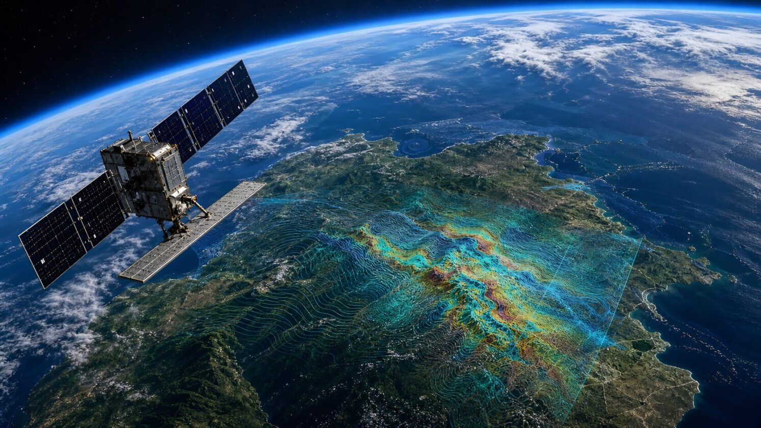 Imagem editorial para a matéria: Satélites Sentinel-1 detectam deslocamento do solo maior após terremotos na Venezuela