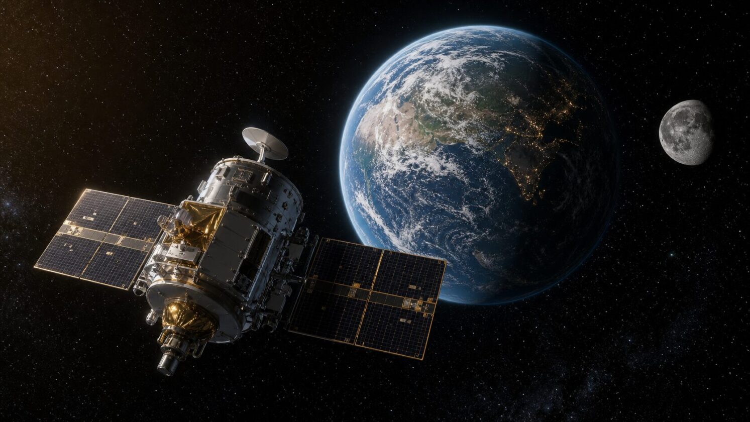 Imagem editorial para a matéria: Sonda ESCAPADE da NASA registra imagem de Terra e Lua a caminho de Marte