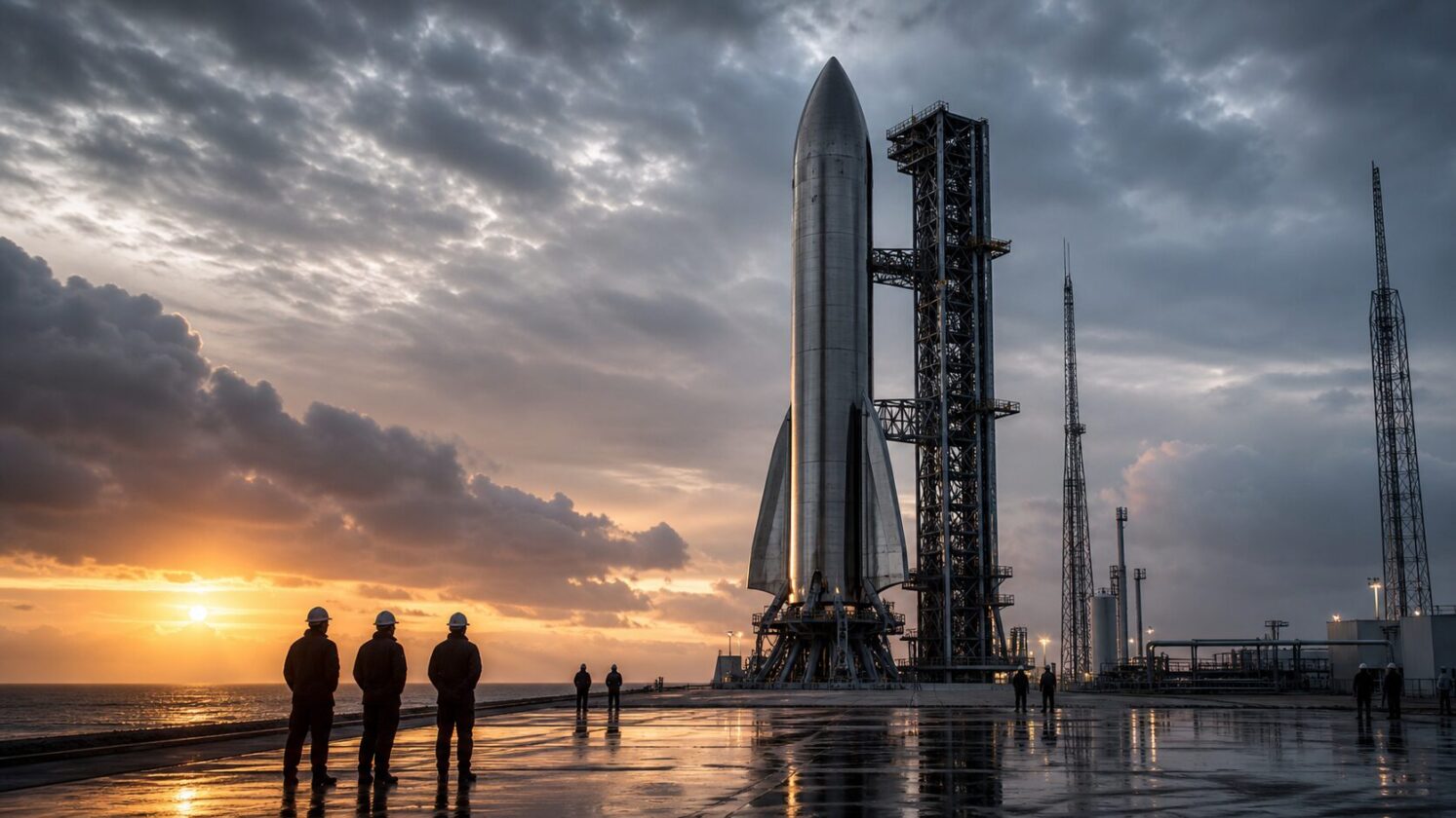 Imagem editorial para a matéria: SpaceX prepara nova tentativa do Flight 13 do Starship após adiamentos