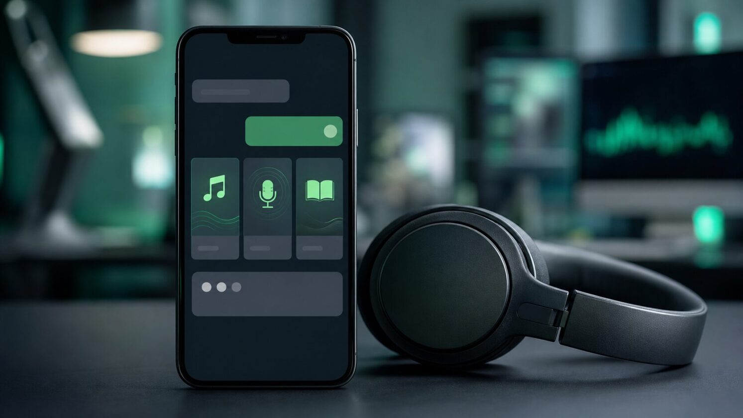 Imagem editorial gerada para a pauta: Spotify agora permite conversar com chatbot sobre músicas, podcasts e livros