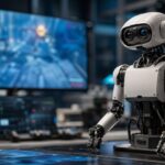 Imagem editorial gerada para a pauta: Startup aposta que dados de videogame podem treinar modelos-base para robôs