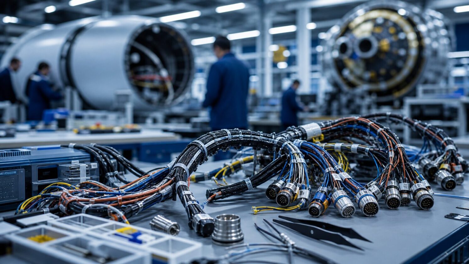 Imagem editorial para a matéria: Startup fundada por ex-SpaceX capta US$ 65 milhões para modernizar chicotes de fios aeroespaciais
