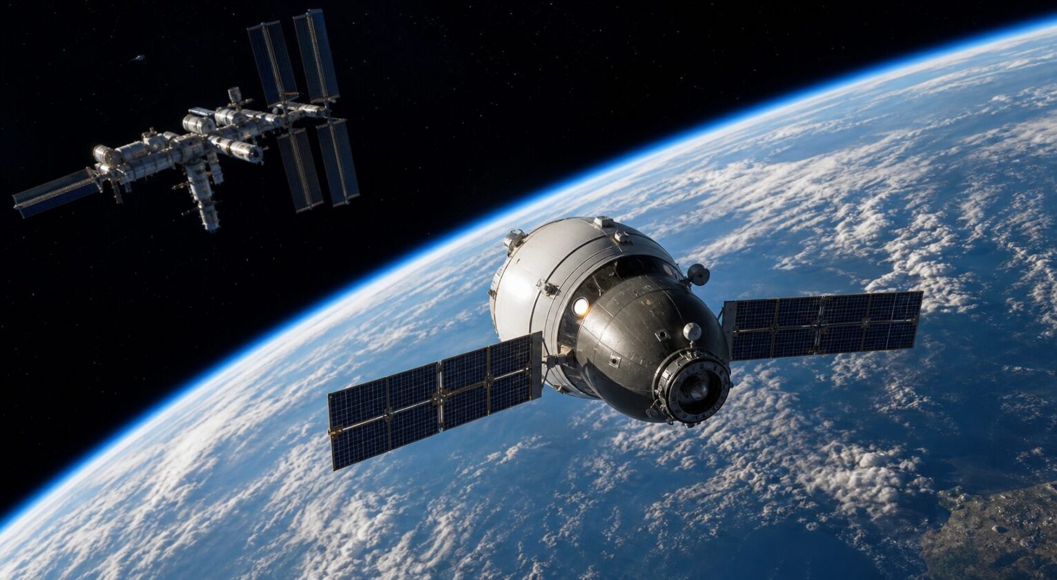 Imagem editorial para a matéria: Tripulação da Expedição 74 deixa a ISS em nave Soyuz para voltar à Terra