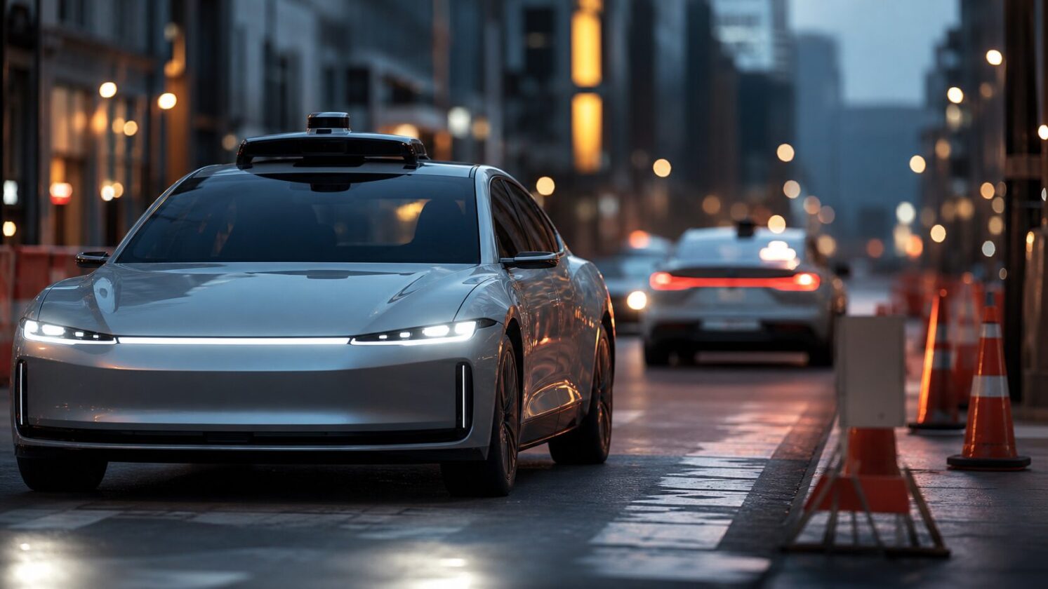 Imagem editorial gerada para a pauta: Uber é acusada de apoiar regras que podem desacelerar carros autônomos rivais