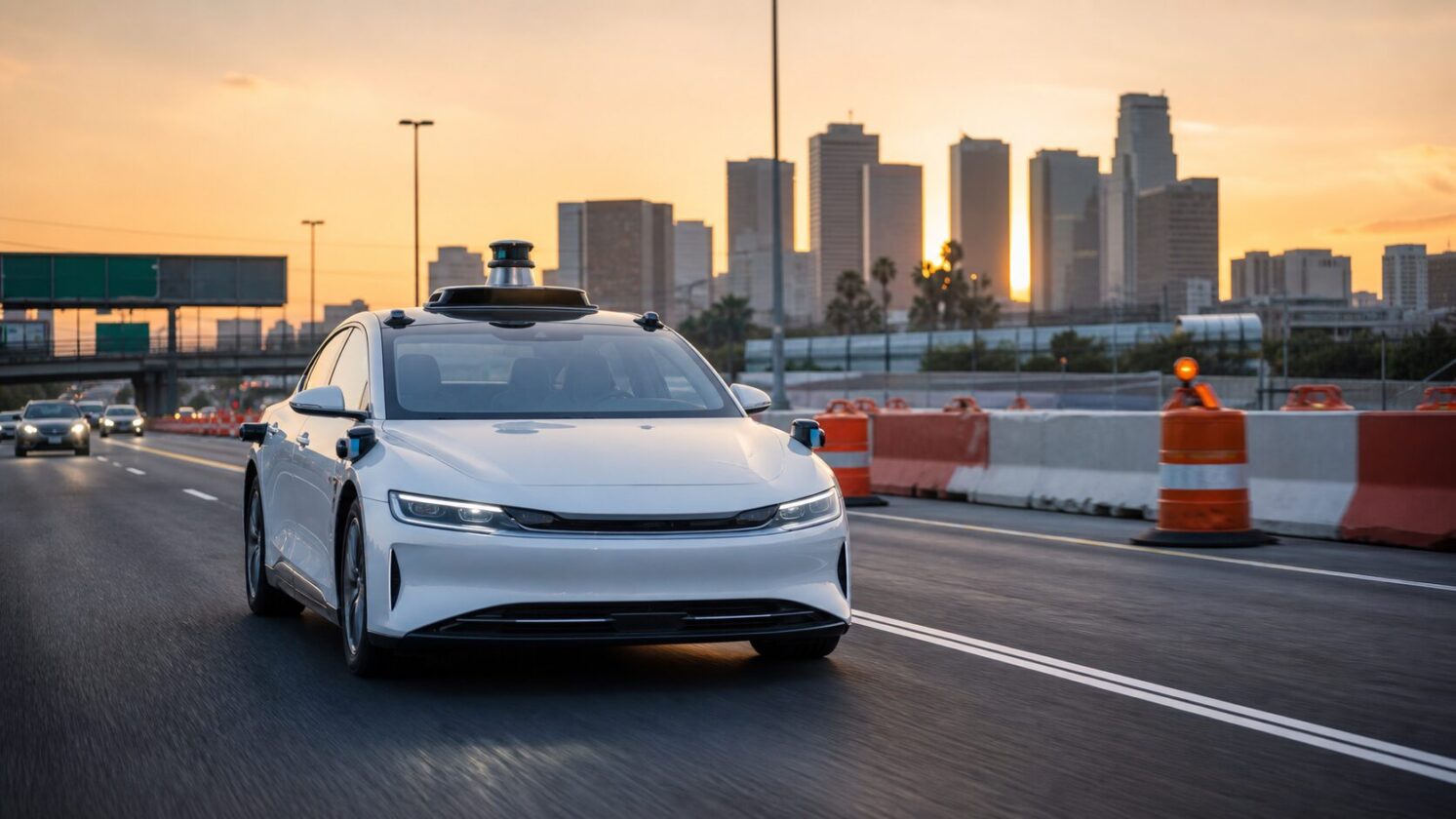 Imagem editorial para a matéria: Waymo retoma uso de robotáxis em freeways após pausa por incidentes em obras