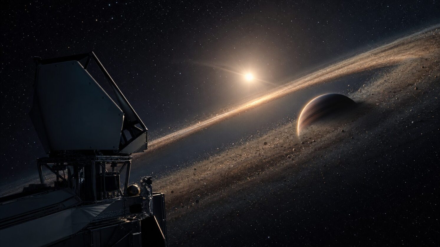 Imagem editorial gerada para a pauta: Webb encontra planeta gigante escondido no sistema Beta Pictoris