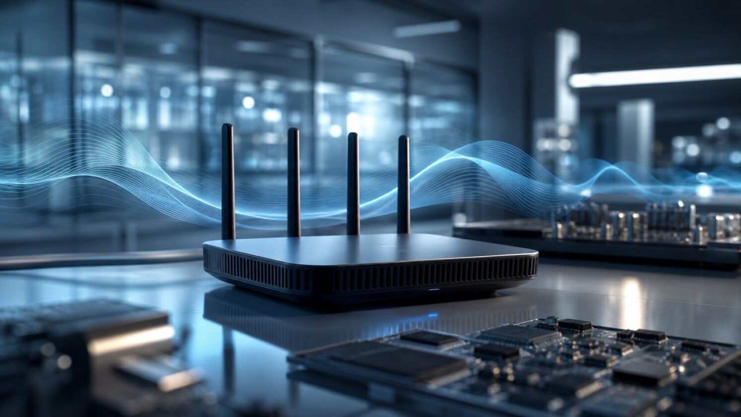 Imagem editorial gerada para a pauta: Wi‑Fi 8 começa a ganhar detalhes: o que muda no próximo padrão de redes sem fio