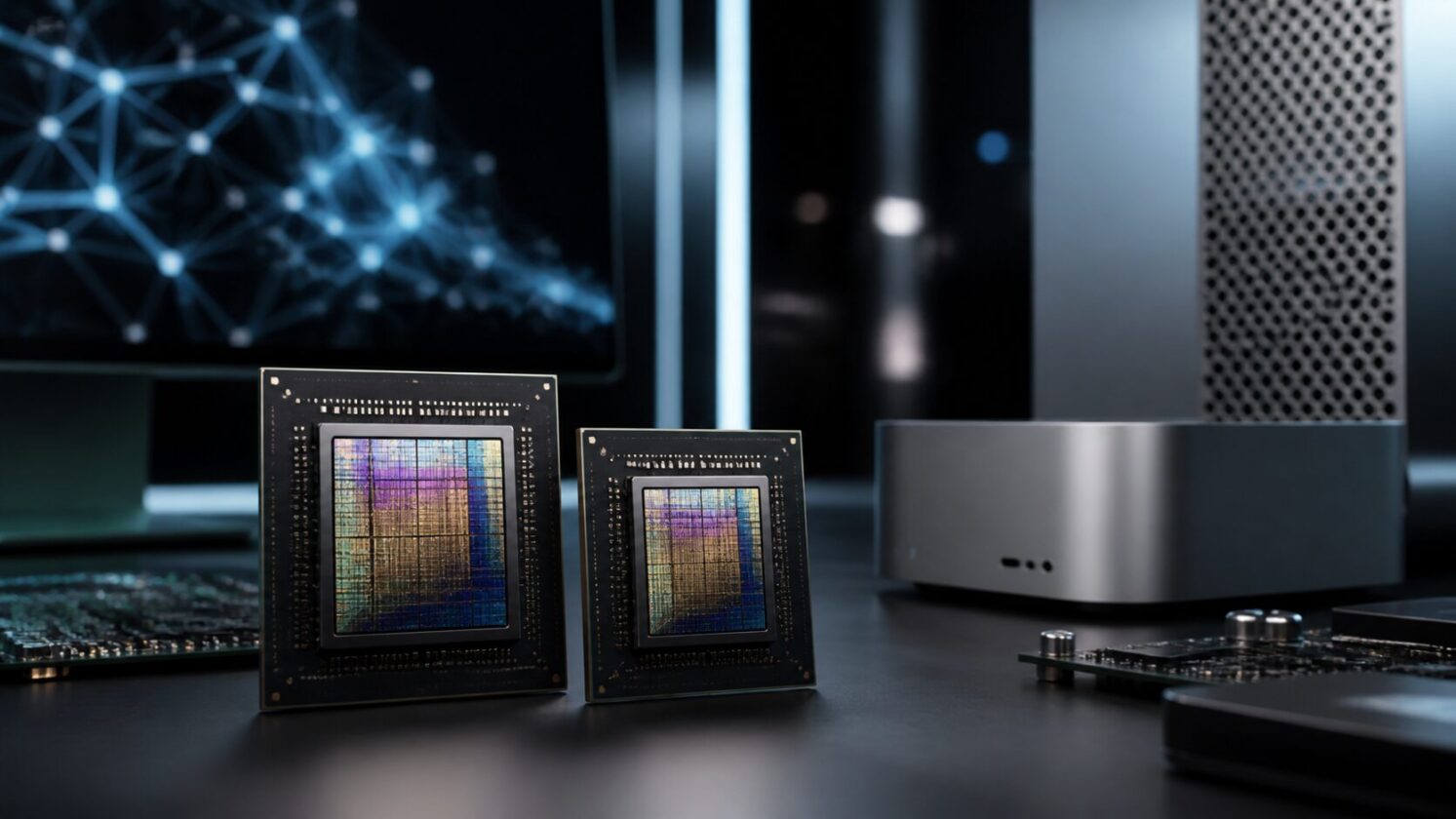 Imagem editorial para a matéria: Apple apresenta chips M6 e M5 Ultra com foco em desempenho e computação de IA