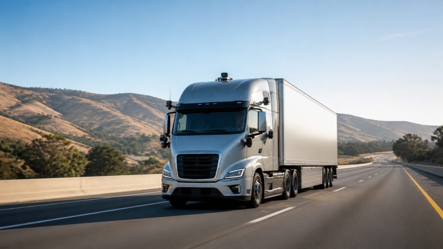 Imagem editorial para a matéria: Aurora Innovation e Kodiak AI recebem autorização para testar caminhões autônomos na Califórnia