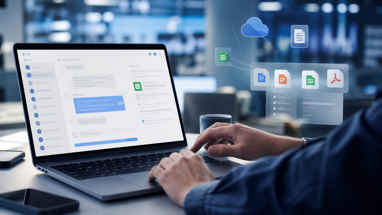Imagem editorial para a matéria: ChatGPT passa a abrir e editar arquivos do Google Drive dentro da conversa