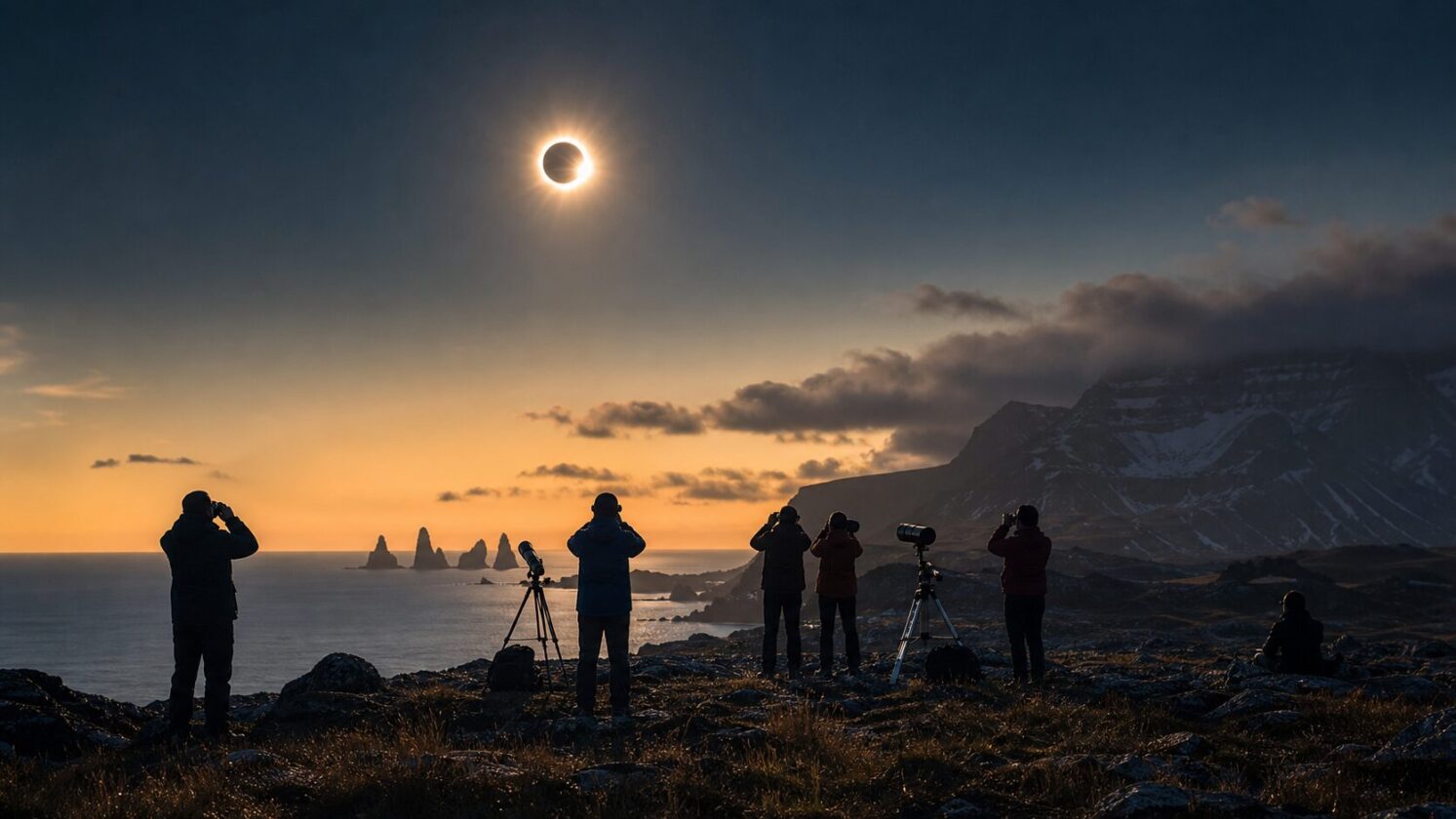 Imagem editorial para a matéria: Eclipse solar de 2026 deve ter melhor observação na Espanha e na Islândia
