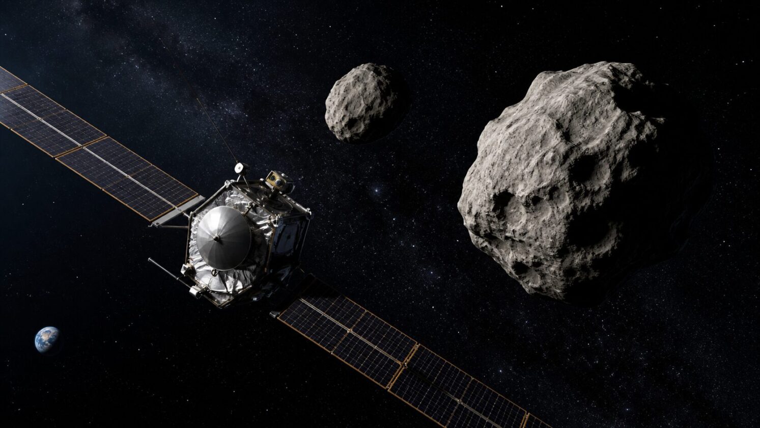 Imagem editorial para a matéria: ESA atualiza software da Hera antes de encontro com asteroides