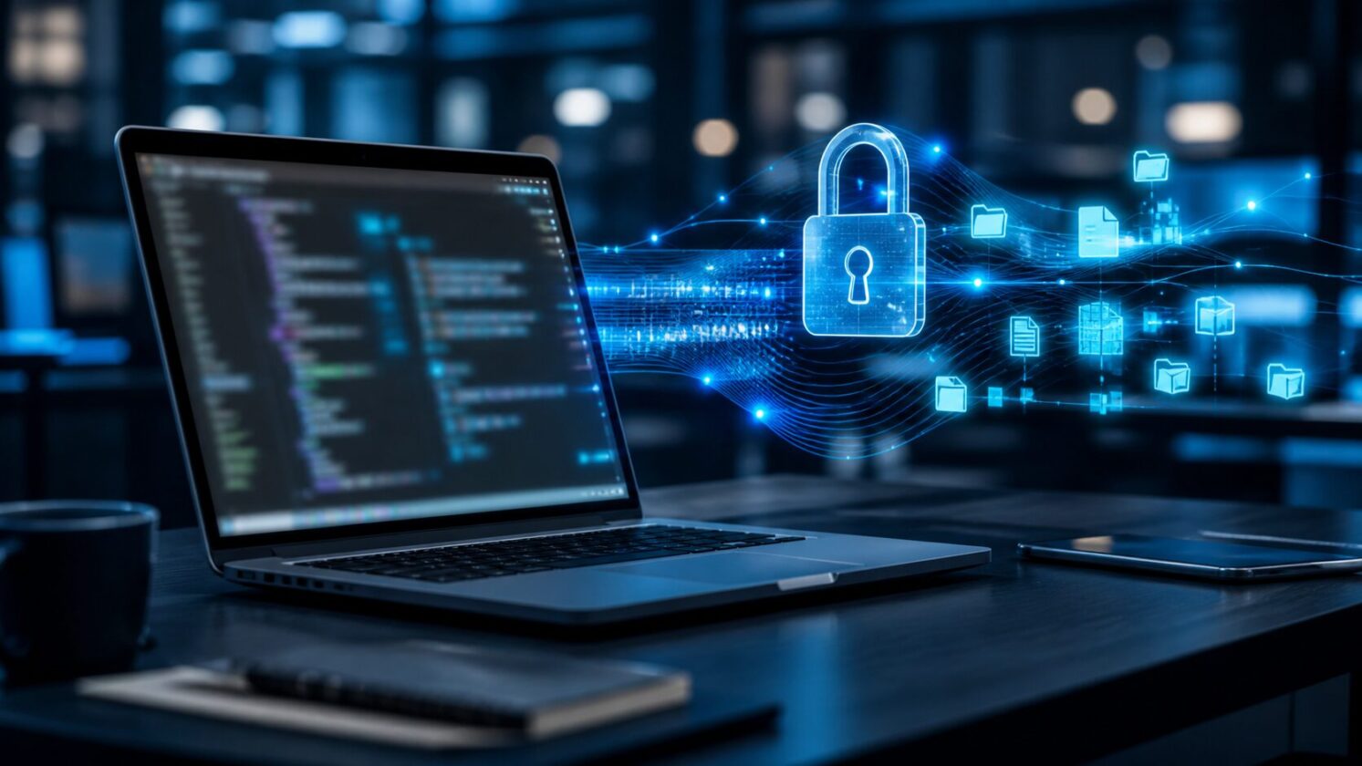 Imagem editorial para a matéria: Estudo aponta riscos de segurança e privacidade em IDEs com IA