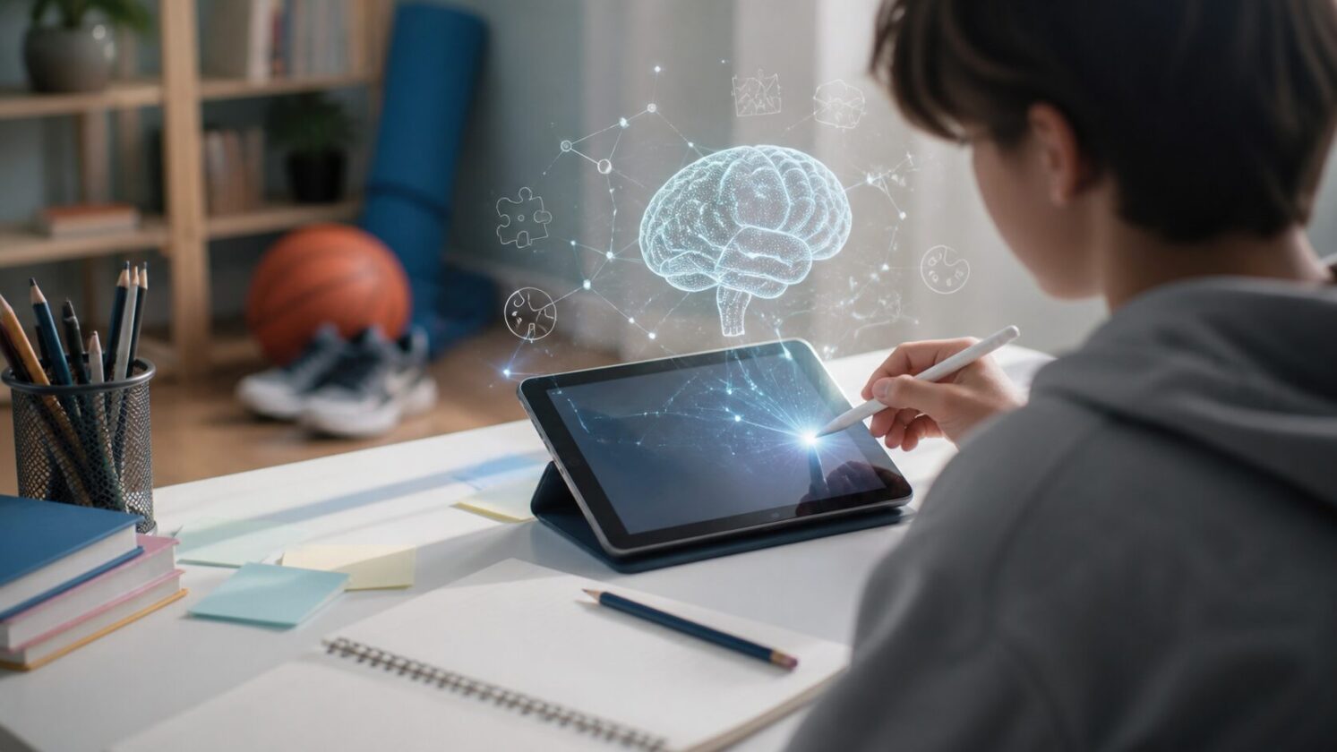 Imagem editorial para a matéria: Estudo finlandês associa maior tempo de tela na infância a melhor processamento cognitivo na adolescência