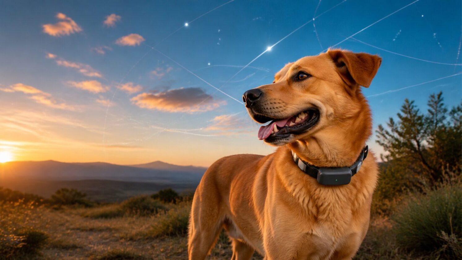 Imagem editorial para a matéria: Fi lança rastreador de pets com fallback via satélites Starlink quando não há LTE