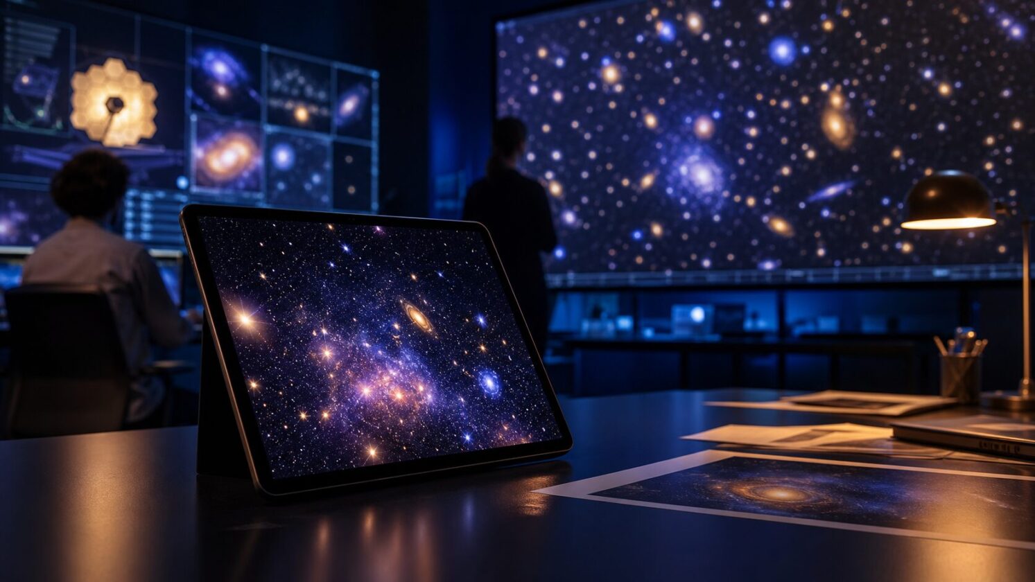 Imagem editorial para a matéria: James Webb leva astrônomos a rever análises sobre o universo primitivo
