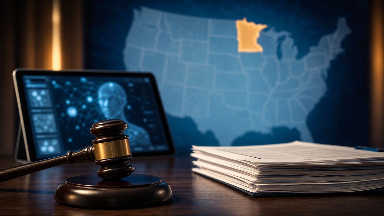 Imagem editorial para a matéria: Justiça dos EUA libera avanço de lei de Minnesota contra apps de ‘nudify’