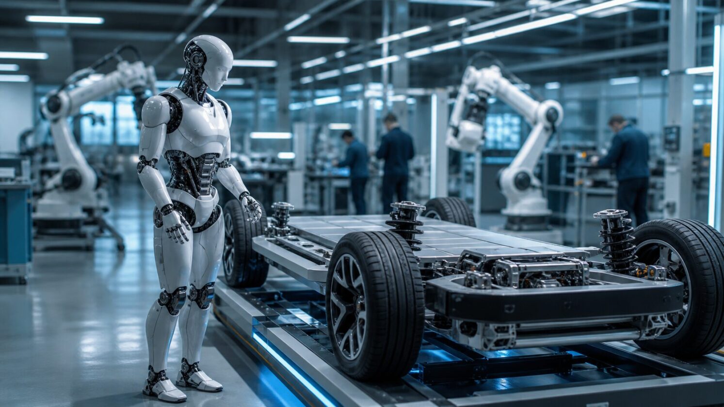 Imagem editorial para a matéria: Montadoras chinesas avançam em robôs humanoides após aposta da Tesla