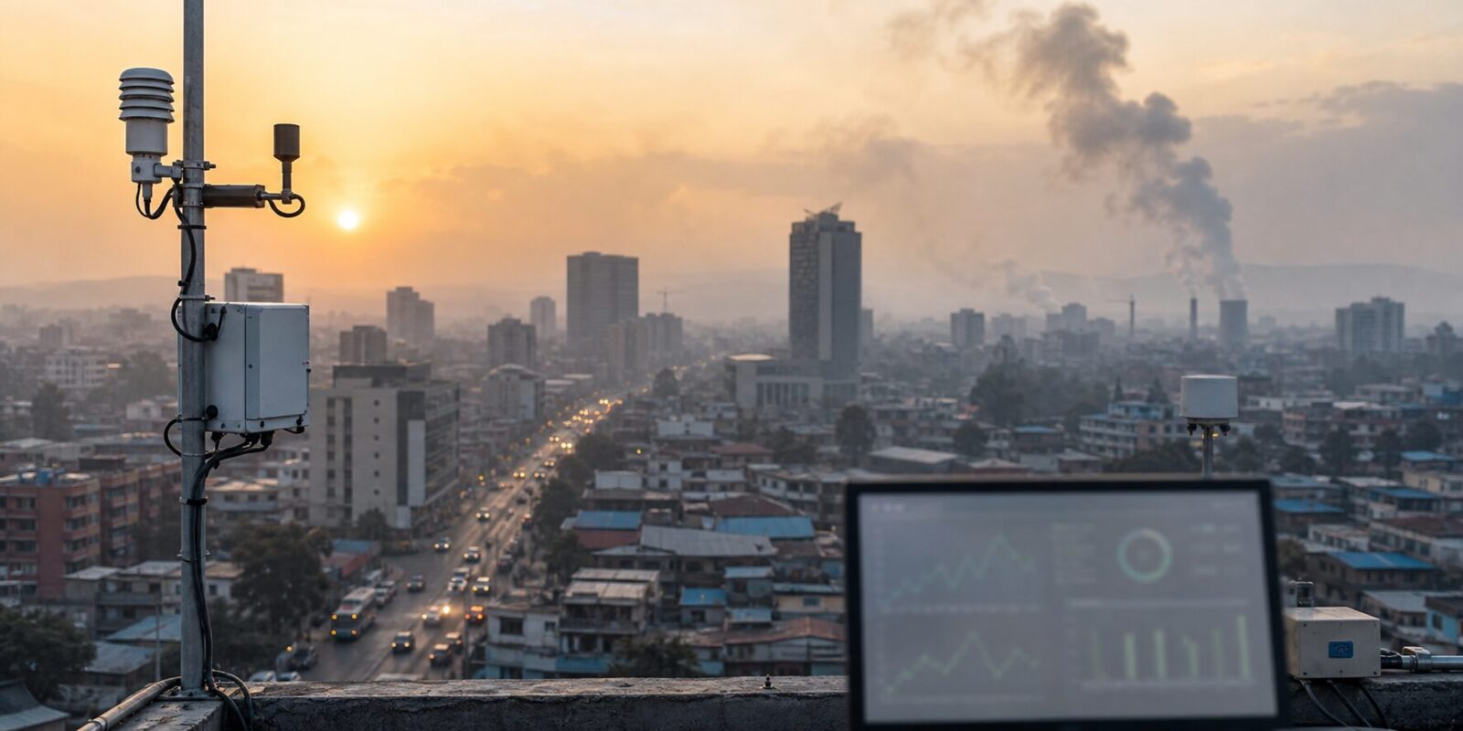 Imagem editorial para a matéria: NASA detalha poluição por carbono negro em Addis Ababa com rede de sensores