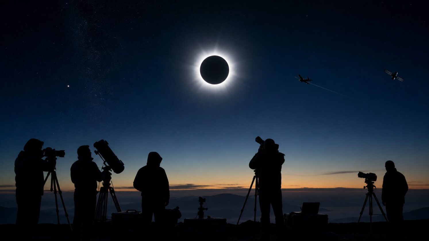 Imagem editorial para a matéria: NASA divulga imagens do eclipse solar total de 12 de agosto