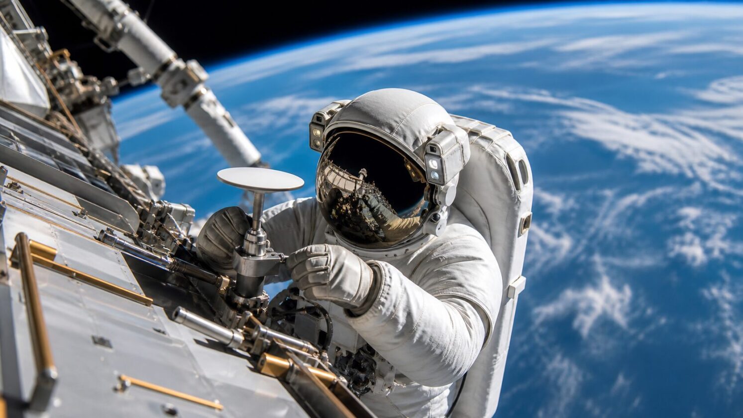 Imagem editorial para a matéria: NASA e ESA preparam caminhada espacial para instalar antena na ISS