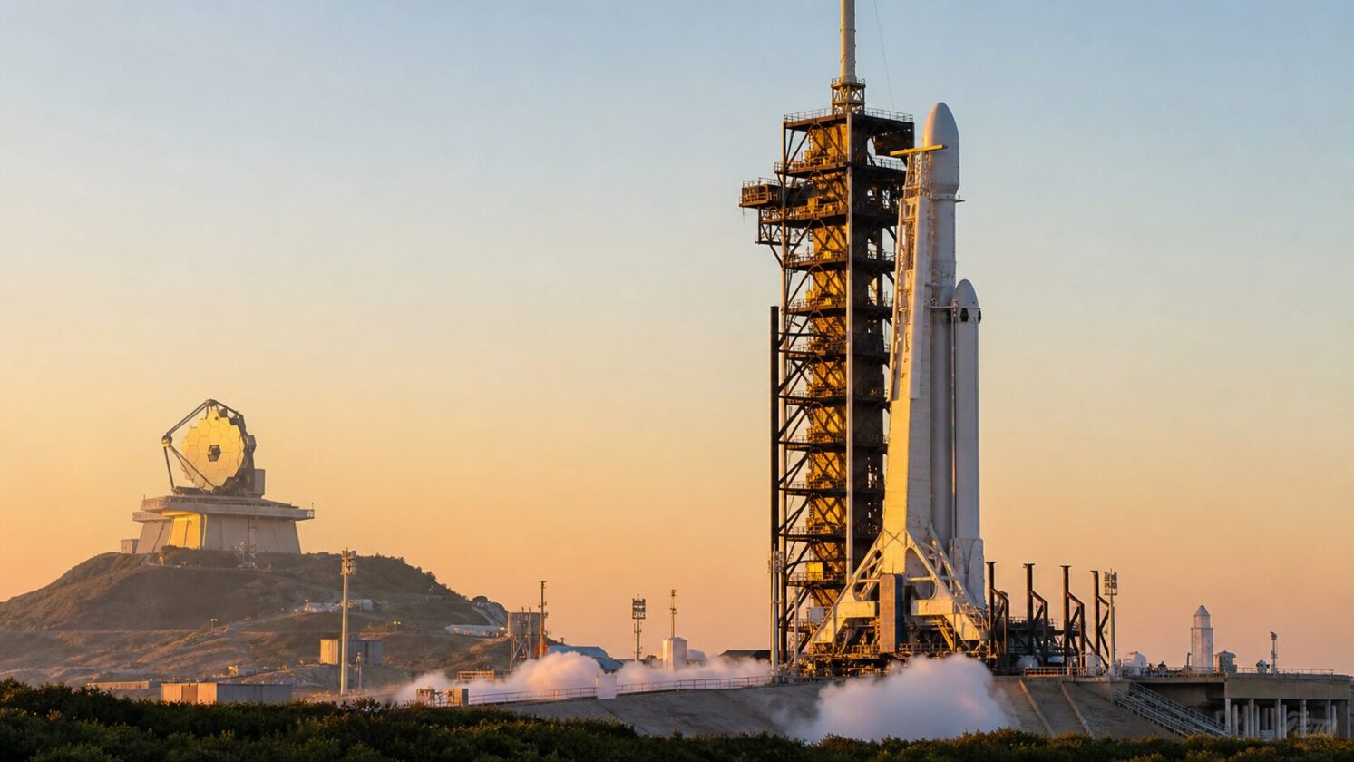 Imagem editorial para a matéria: NASA prepara cobertura do lançamento do telescópio Roman em foguete Falcon Heavy