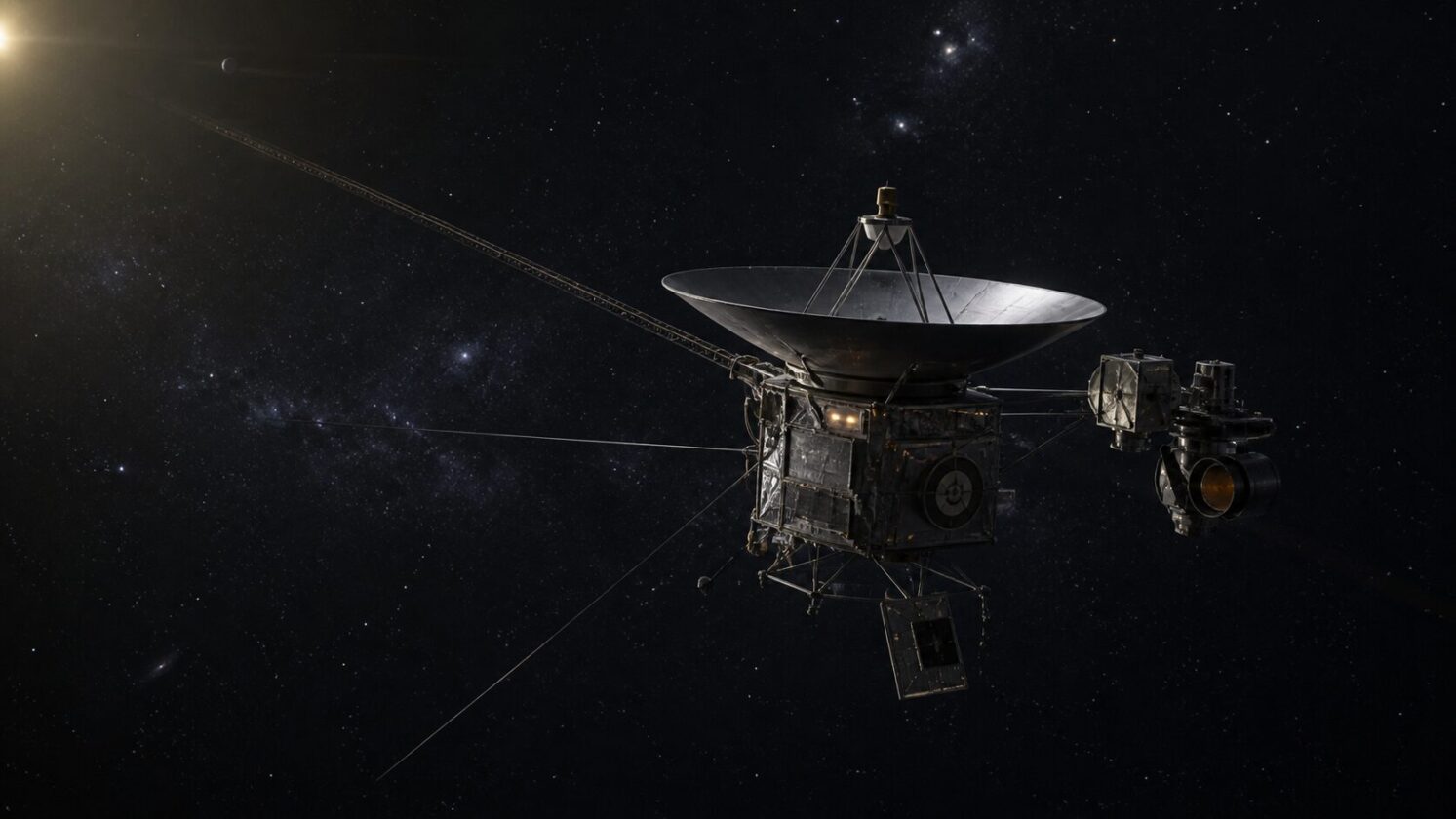Imagem editorial para a matéria: NASA reduz consumo da Voyager 2 para manter missão científica ativa