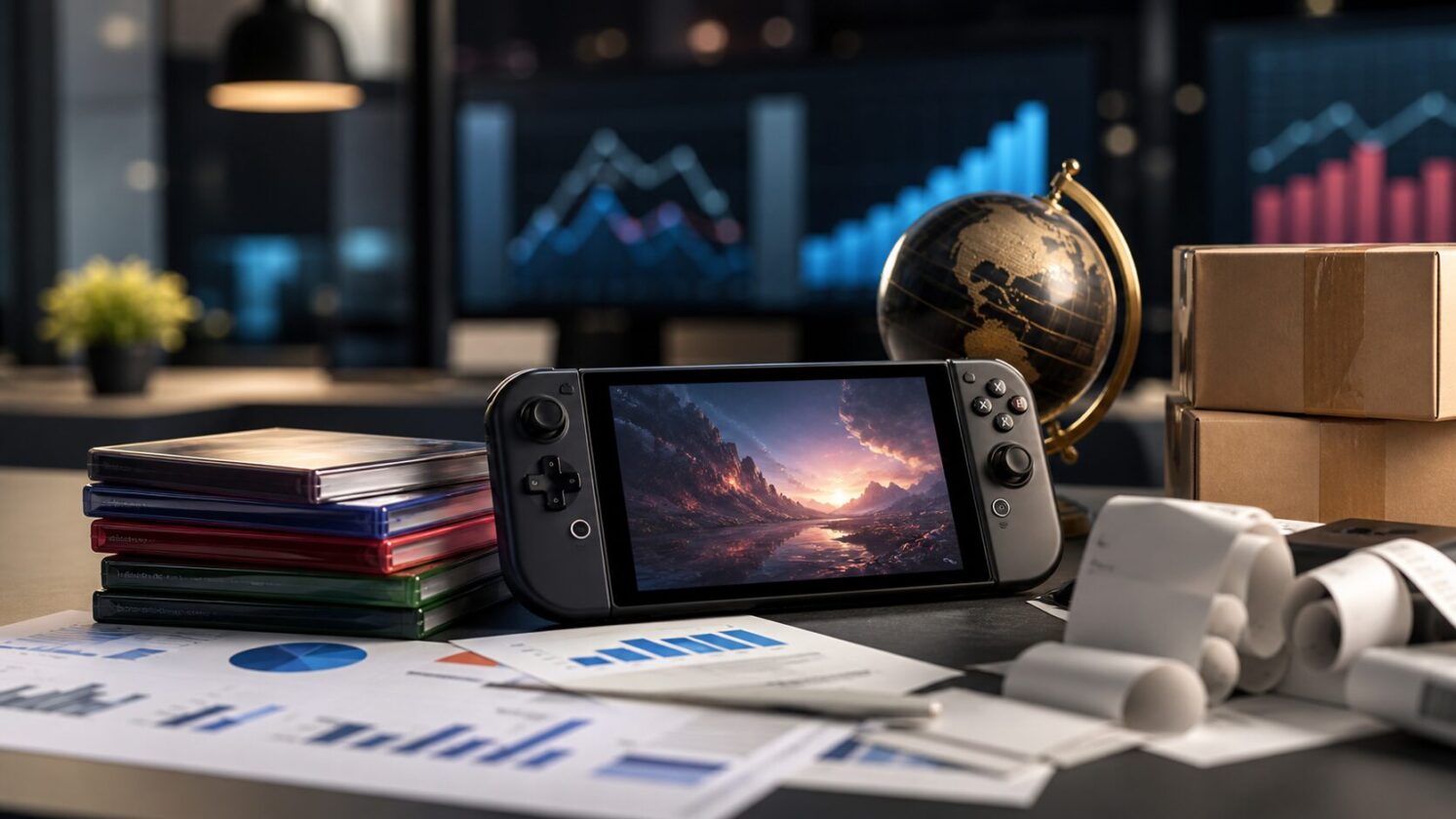 Imagem editorial para a matéria: Nintendo supera expectativas no trimestre com jogos fortes e reembolso de tarifas nos EUA