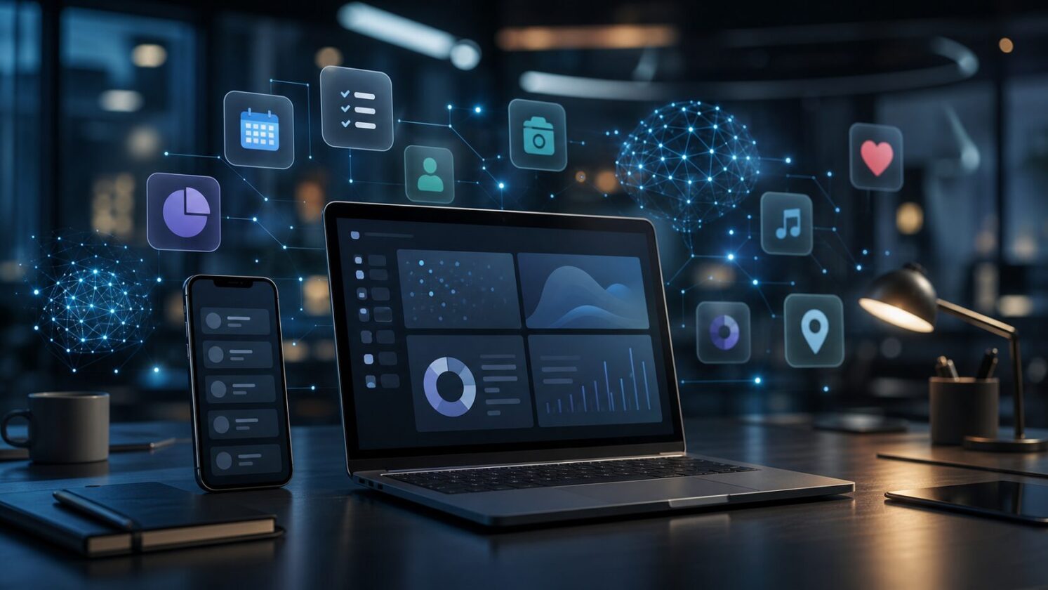 Imagem editorial para a matéria: Novos apps indicam que software tradicional ainda mantém espaço na era da IA