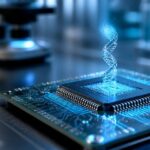 Imagem editorial para a matéria: Penn State divulga memória com DNA sintético para chips de baixo consumo