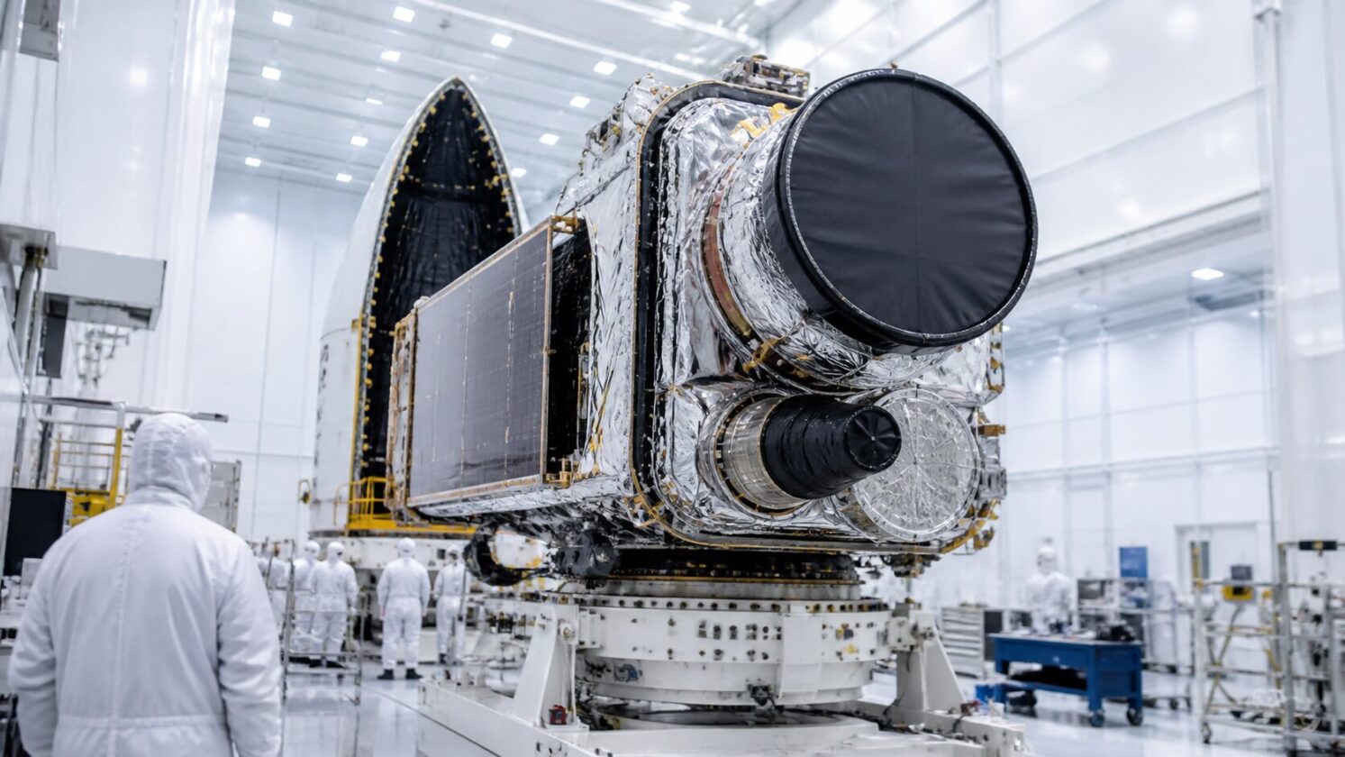 Imagem editorial para a matéria: Telescópio espacial Roman da NASA inicia operações integradas para lançamento