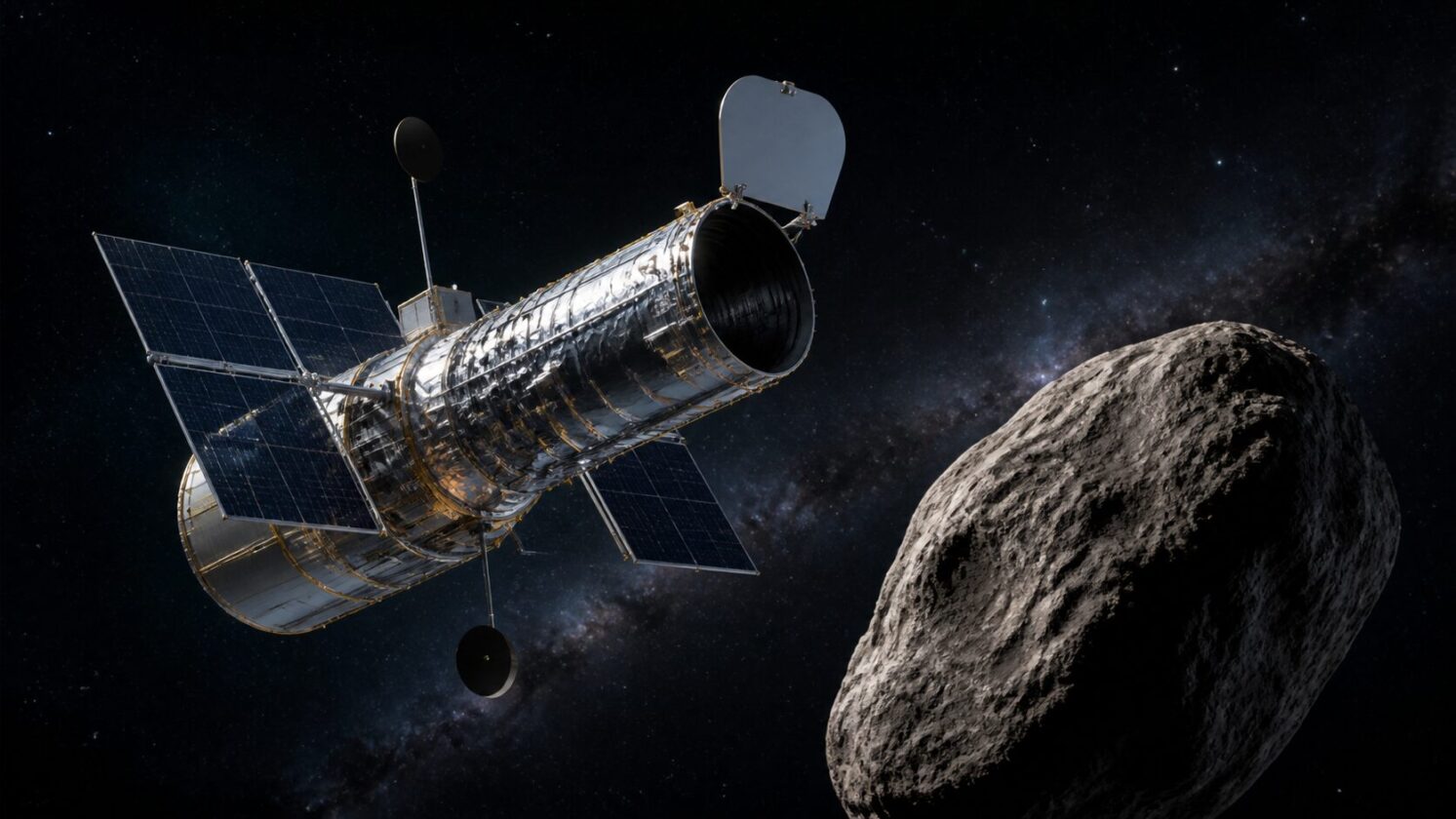 Imagem editorial para a matéria: Telescópio Roman, da NASA, poderá ajudar a identificar asteroides potencialmente perigosos