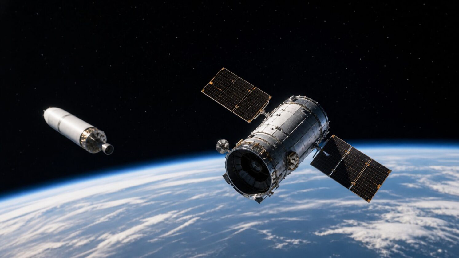Imagem editorial para a matéria: Telescópio Roman da NASA se separa do foguete Falcon Heavy