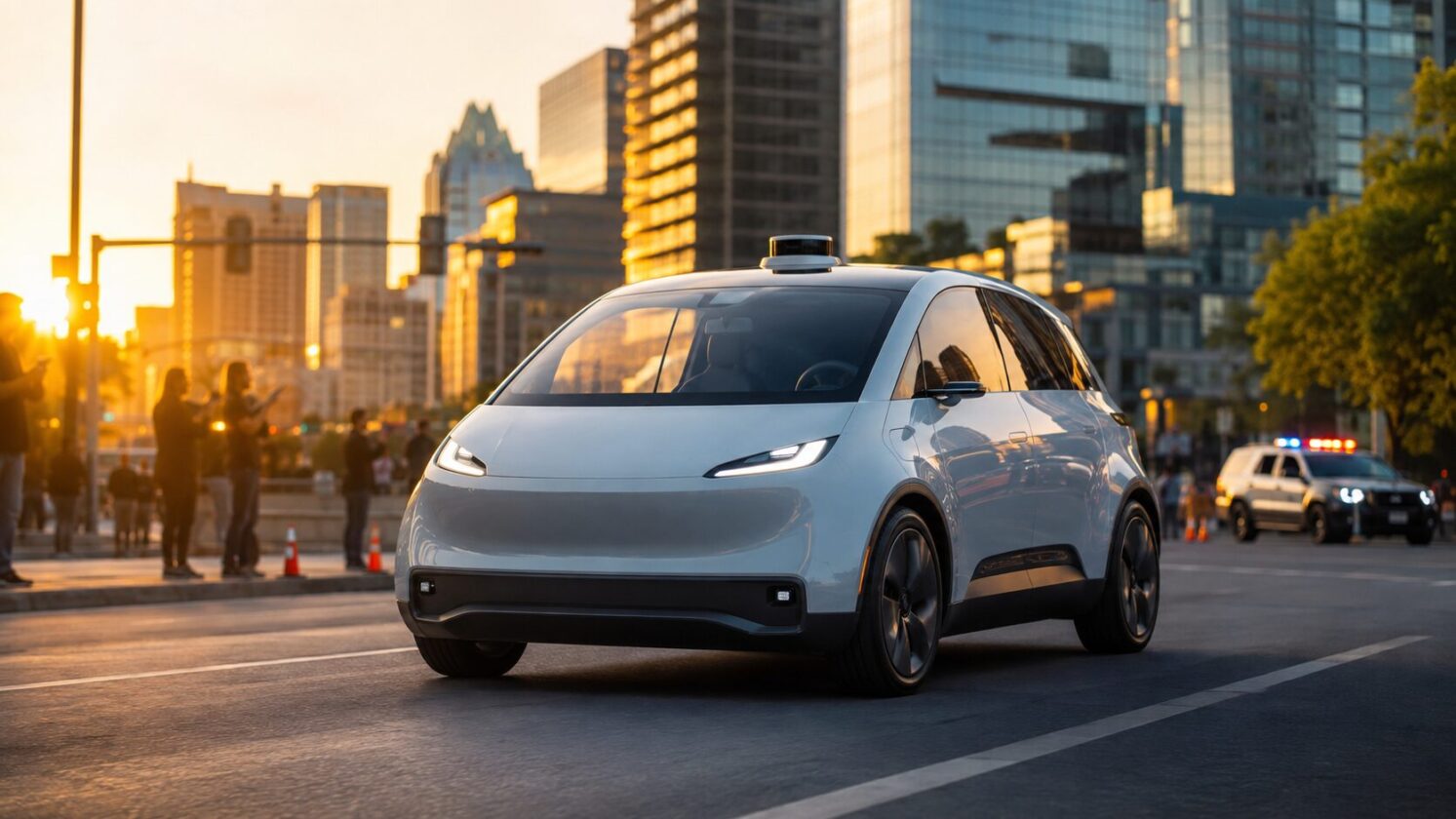 Imagem editorial para a matéria: abre investigação sobre implantação do Tesla Cybercab em Austin