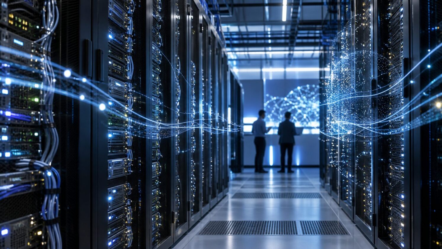 Imagem editorial para a matéria: Agentes de IA ampliam demanda por computação em data centers
