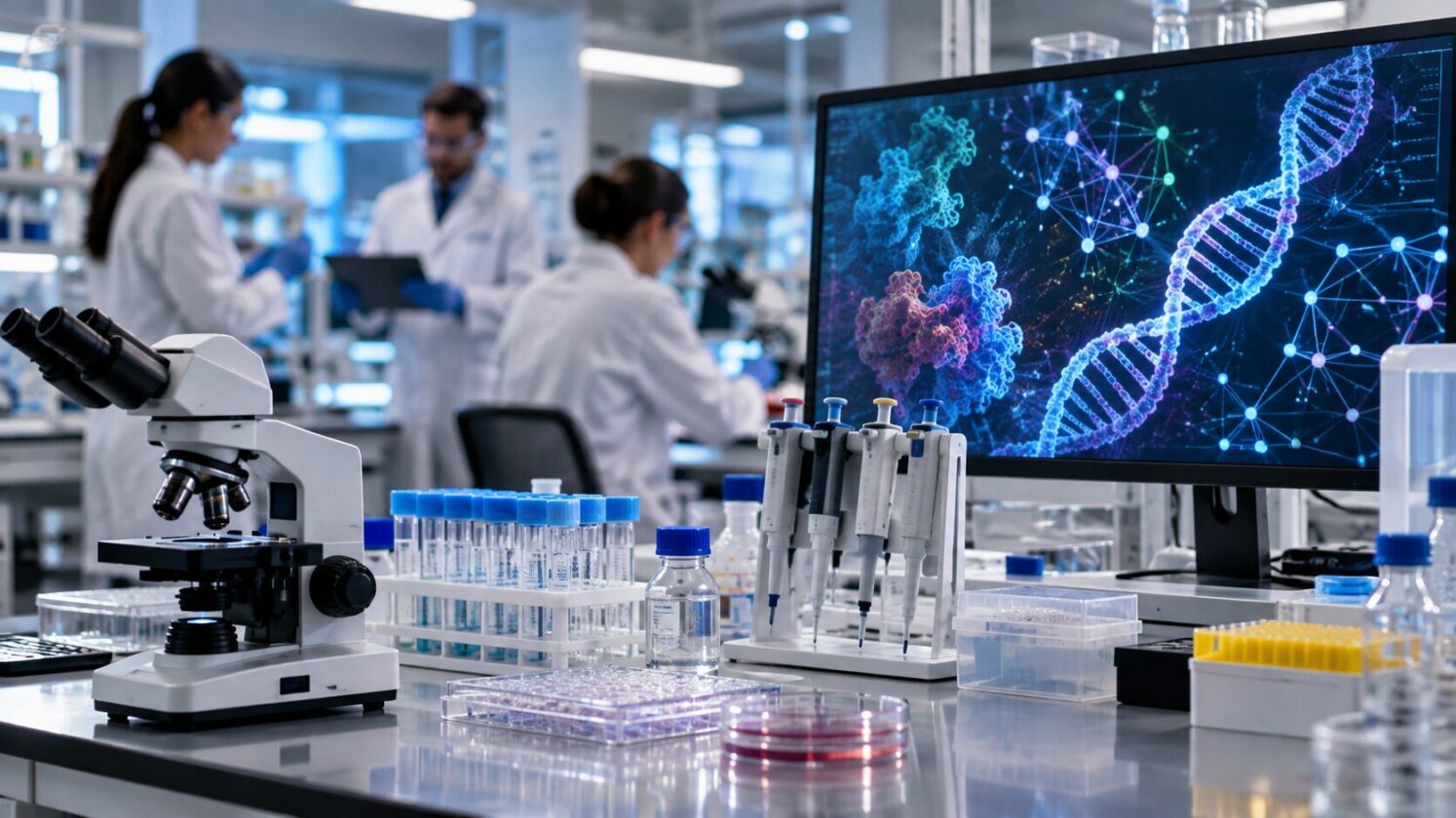 Imagem editorial para a matéria: Anthropic anuncia laboratório de ciências da vida e resultado inicial com agentes Claude