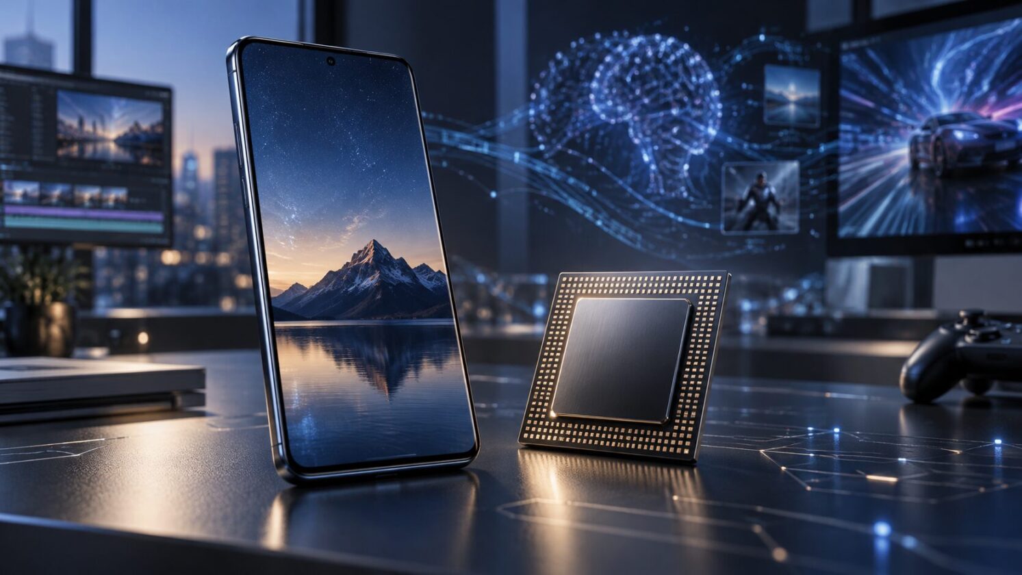 Imagem editorial para a matéria: apresenta Snapdragon 8 Elite Gen 6 e versão Extreme com foco em IA no celular