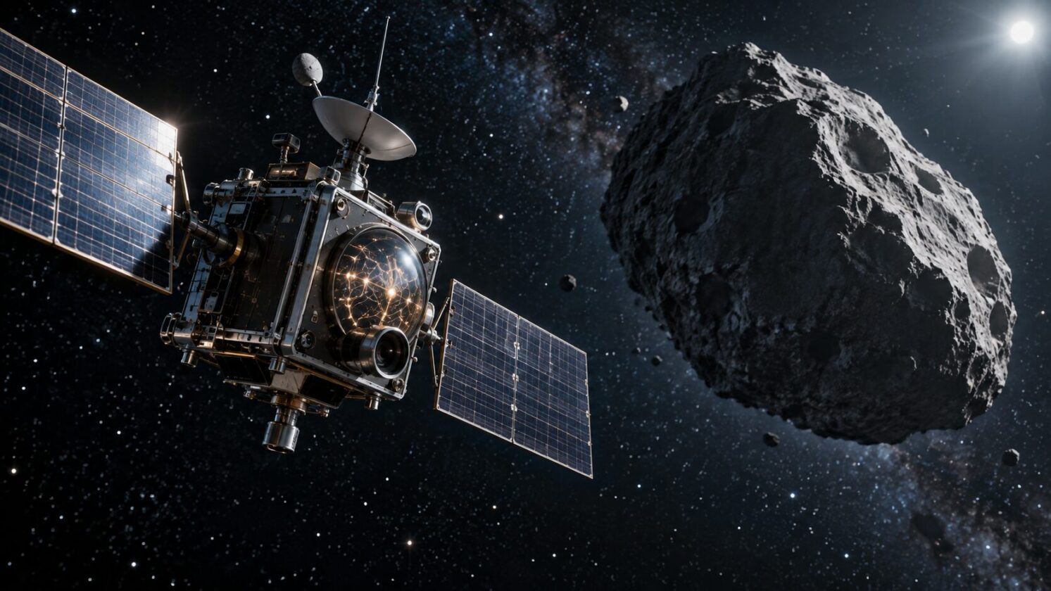 Imagem editorial para a matéria: AstroForge planeja usar IA no comando da sonda Autonomy-1