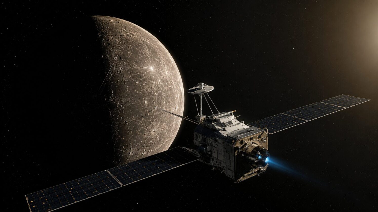 Imagem editorial para a matéria: BepiColombo inicia fase de chegada a Mercúrio após oito anos de viagem
