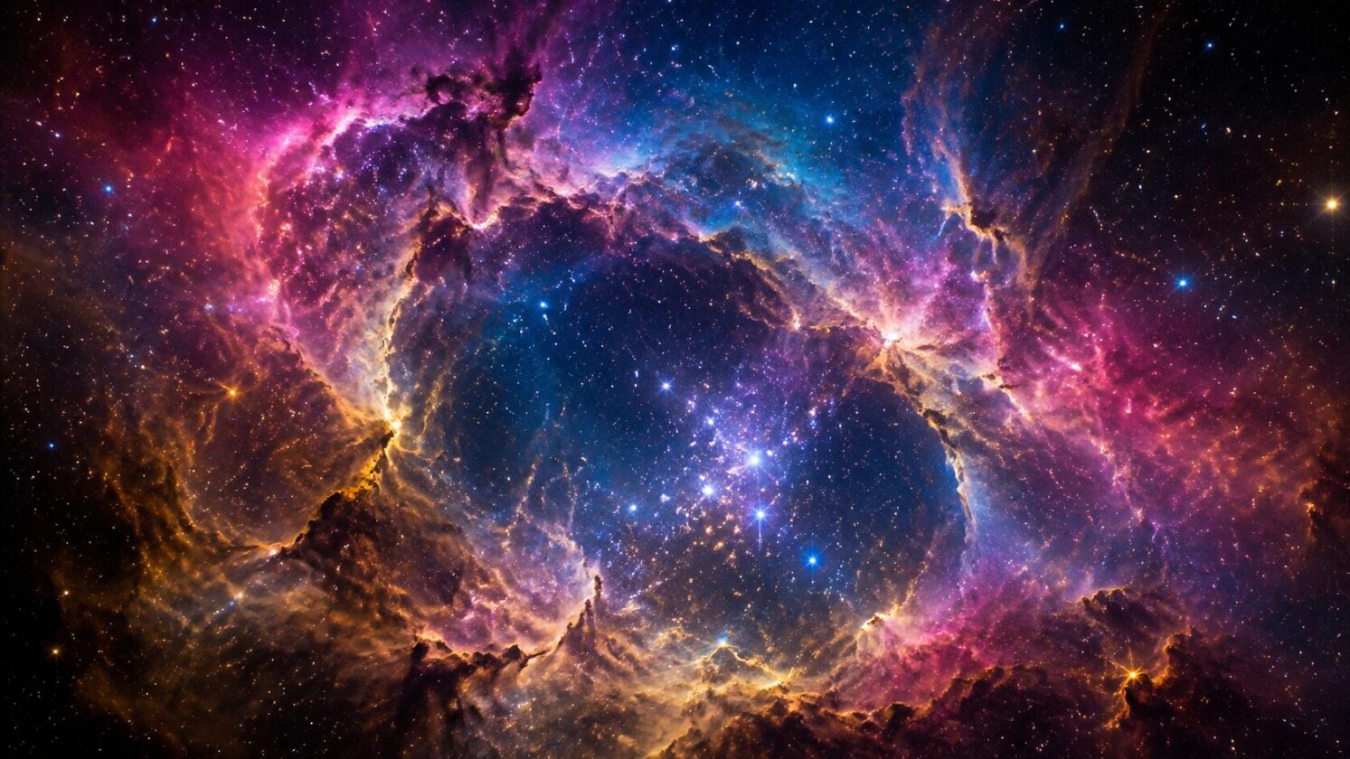 Imagem editorial para a matéria: divulga nova imagem do mostrando uma superbubble na Grande Nuvem de Magalhães