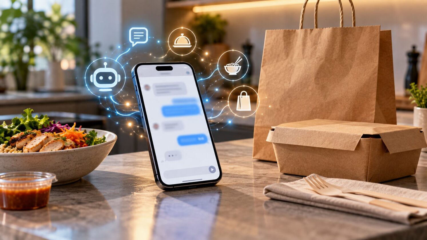 Imagem editorial para a matéria: DoorDash lança pedidos por mensagem de texto com uso de IA