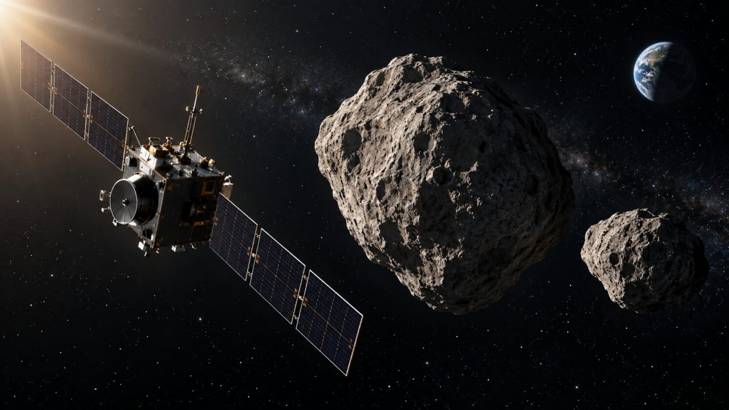 Imagem editorial para a matéria: ESA detalha trajeto da missão Hera até os asteroides Didymos e Dimorphos