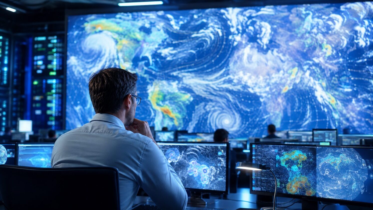 Imagem editorial para a matéria: Google anuncia WeatherNext 3 para previsão global do tempo com IA
