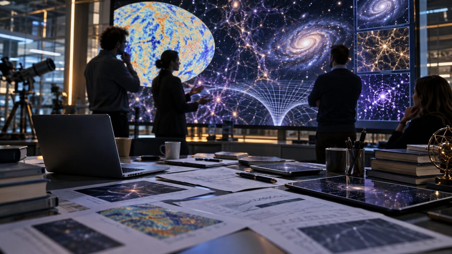 Imagem editorial para a matéria: Levantamento aponta divergências entre físicos sobre mistérios do universo