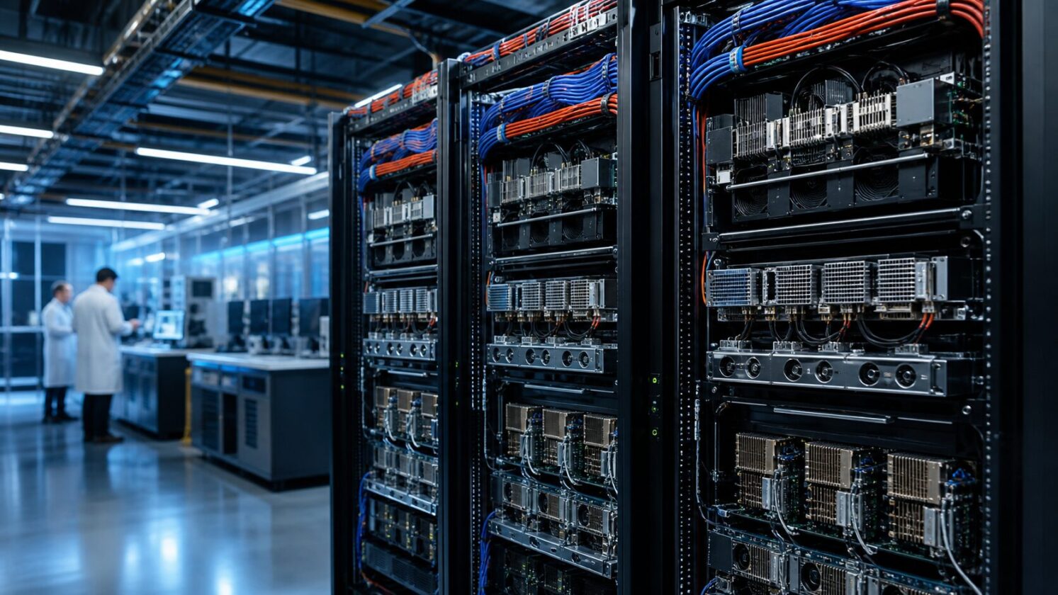 Imagem editorial para a matéria: Meta mostra laboratório de infraestrutura para hardware de IA