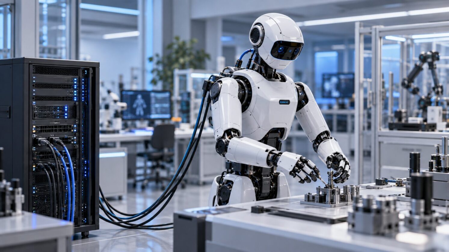 Imagem editorial para a matéria: Microsoft Research propõe inferência fora do robô para IA física
