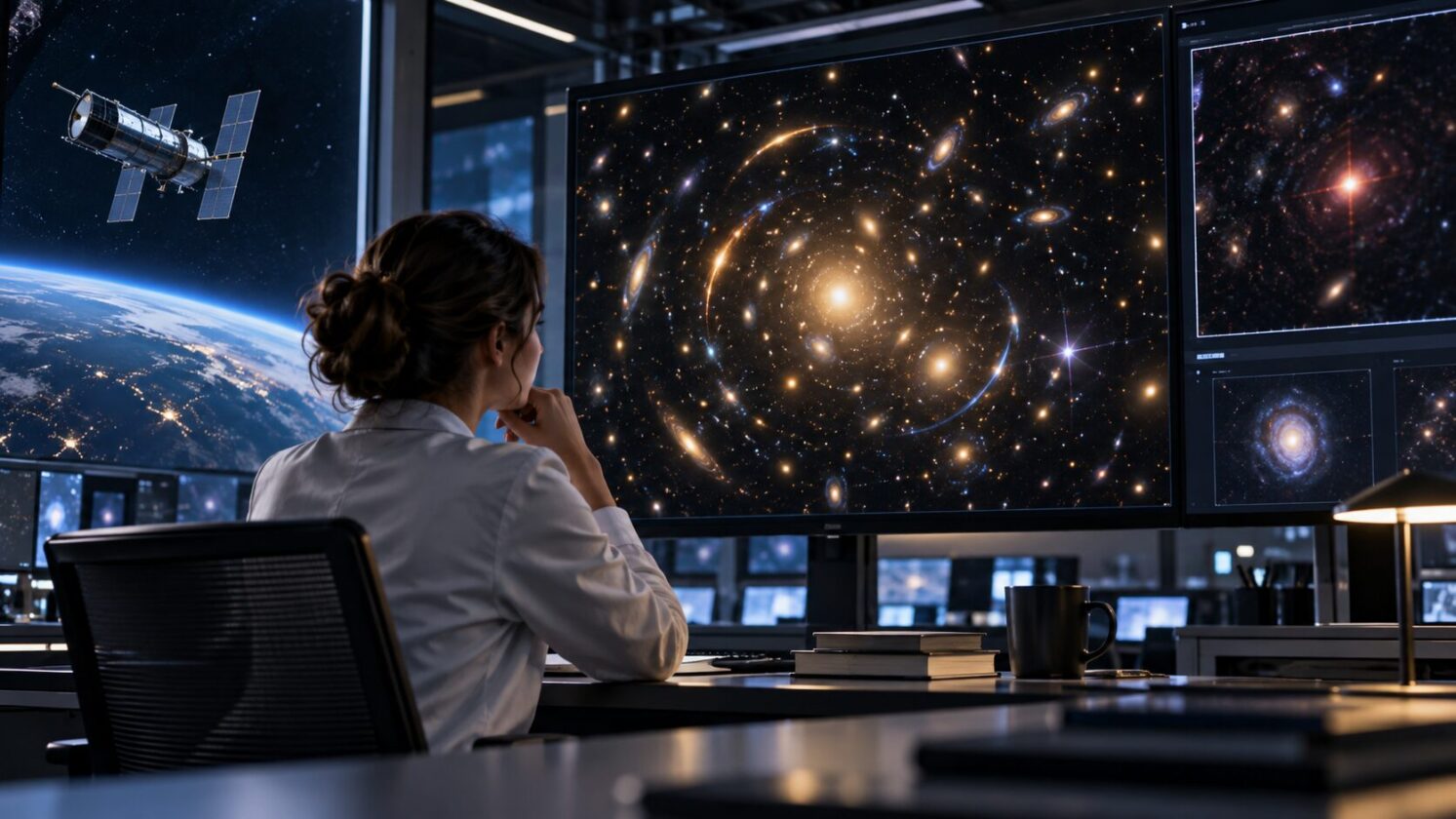 Imagem editorial para a matéria: NASA divulga imagem do Hubble de aglomerado usado na busca pela supernova Athena