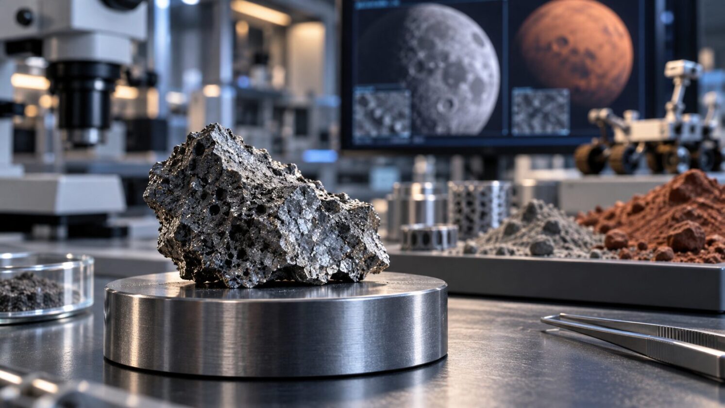 Imagem editorial para a matéria: NASA mostra material criado para fabricar peças na Lua e em Marte