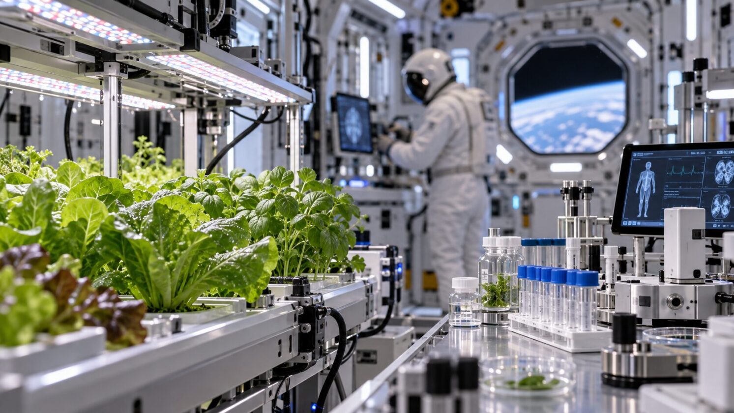 Imagem editorial para a matéria: NASA seleciona 12 pesquisas sobre comida e saúde para missões espaciais