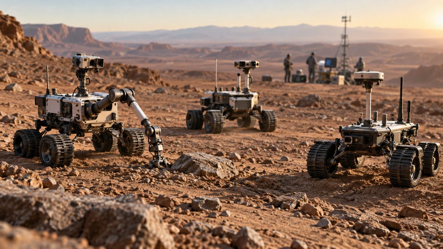 Imagem editorial para a matéria: NASA testa frota de três robôs com IA para exploração científica